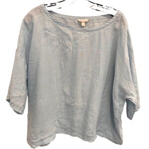Eileen Fisher Women’s Light Aqua Green Linen Top Size Large. Oversized